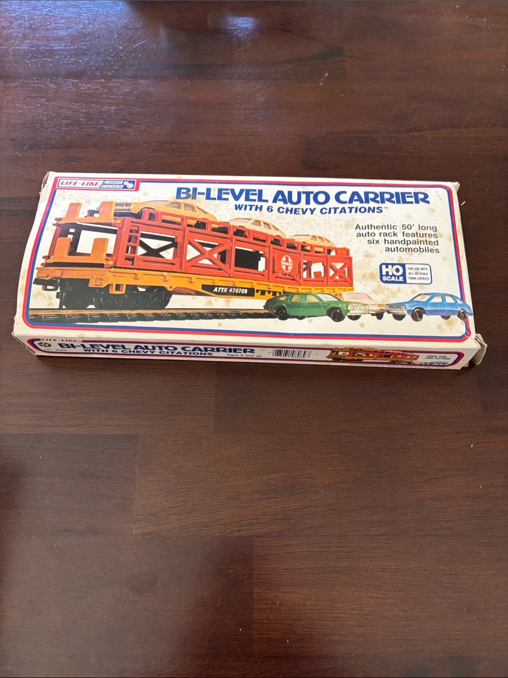 Vintage HO scale Bi-Level Auto Carrier Toy - Orange and Yellow